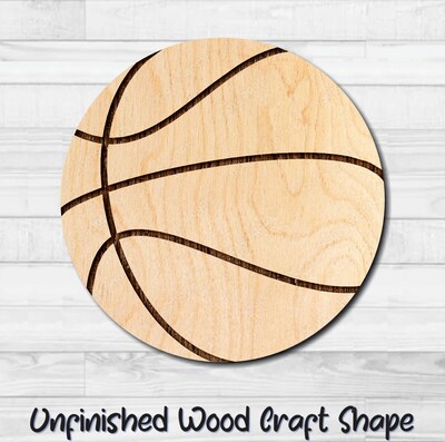 Basketball Unfinished Wood Shape Blank Laser Engraved Cut Out Woodcraft Craft Supply BSK-003 - image1